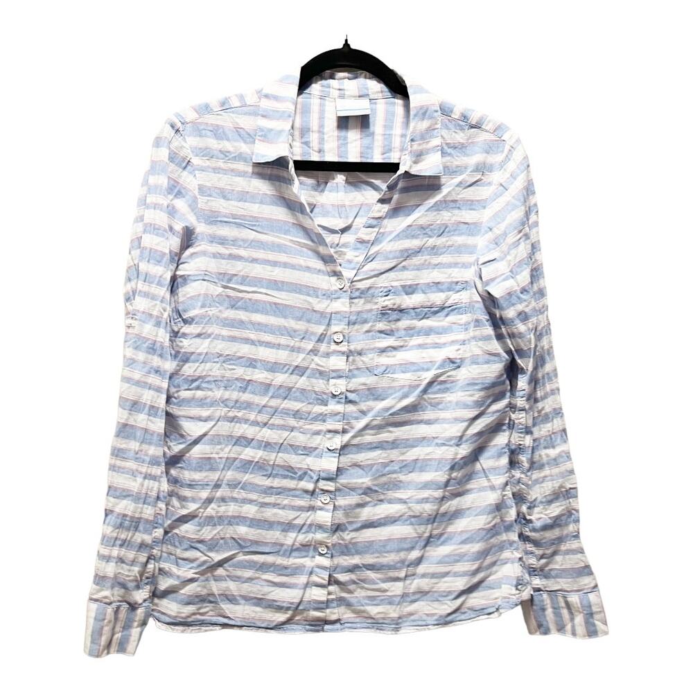 Columbia Purple blue Striped Light Weight Sun Button Up Shirt Collared Size Med